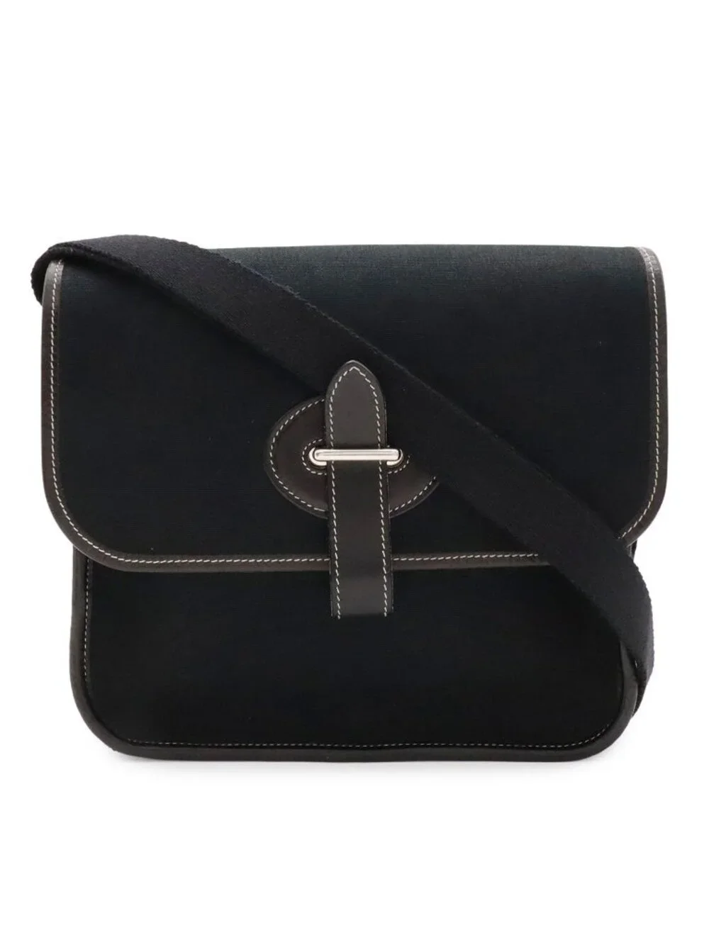 Hermes Buenaventura Mini Shoulder Bag Toile Officier Canvas Black Silver